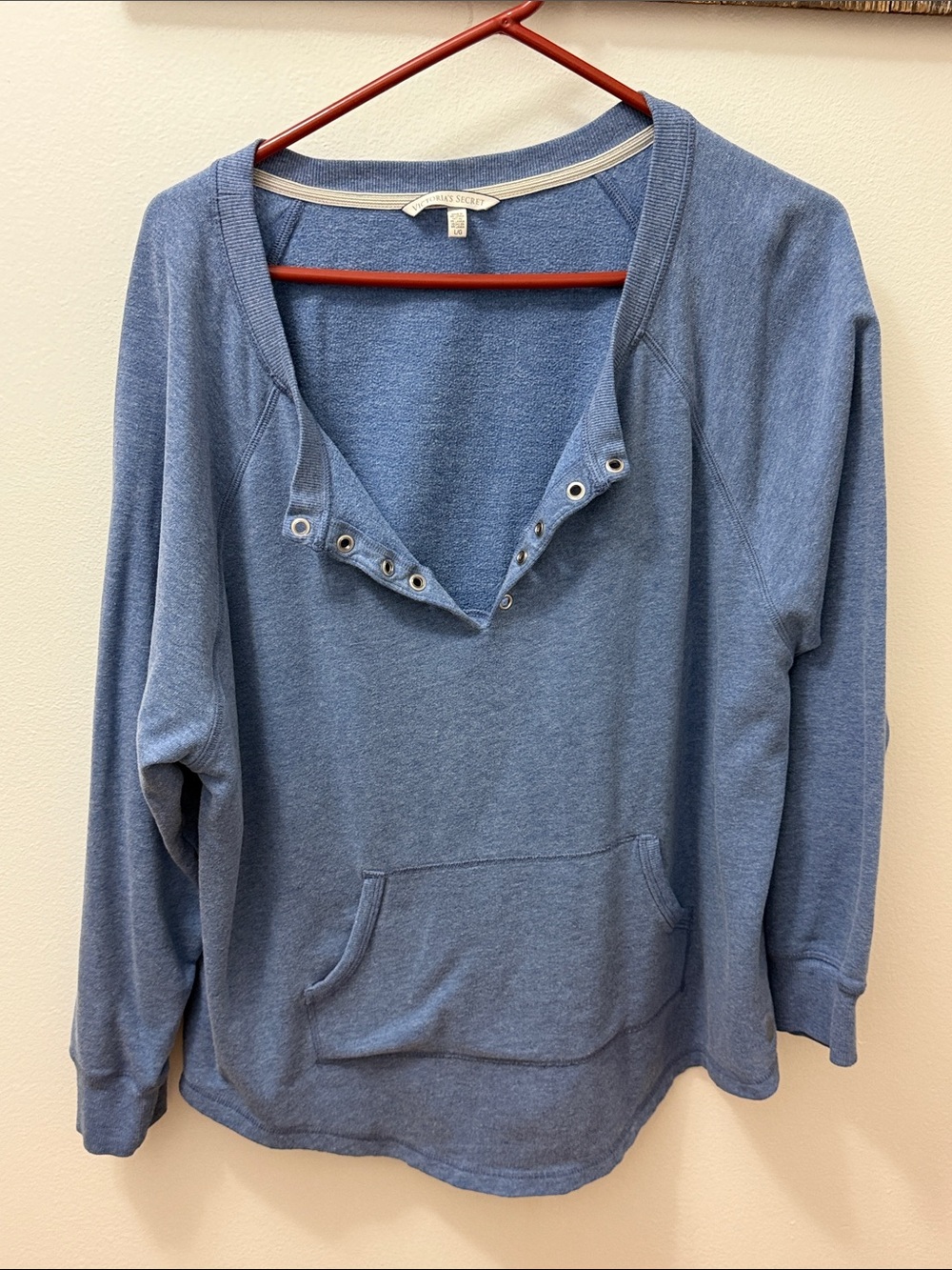 Victoria's Secret Dusty Blue Grommet-Trim Pullover Hoodie